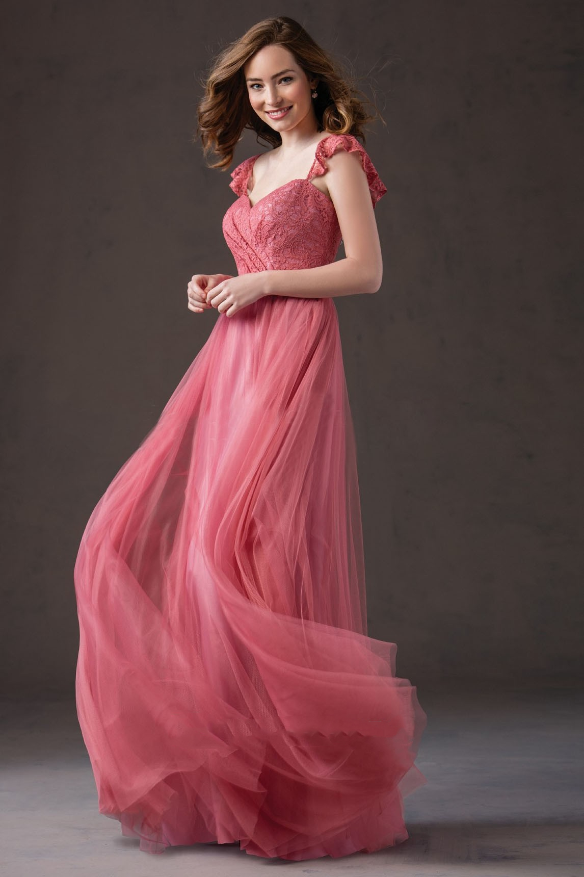 Dusty Pink Long Bohemian Bridesmaid Dress Straps Lace Tulle Floor Length A-Line Wedding Guest Gowns Elegant Women Girls Prom Party Evening Wear