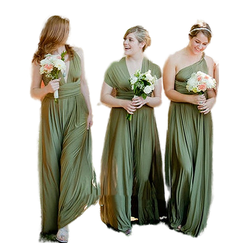 Convertible Country Bridesmaid Dress with Open Back and Ribbon Tie A-Line Olive Green Garden Beach Wedding Guest Formal Dresses Floor Length