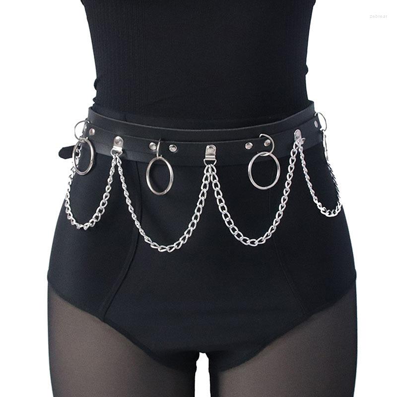 

Belts Sexy Women Gothic Hiphop Belt With Chain Harajuku Punk Style Jk Waist Adjustable Disco Dancing Pu Dress Jeans, Black