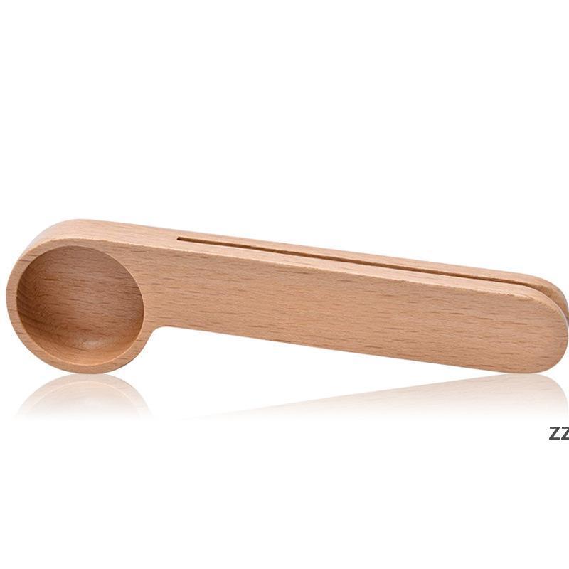 Spoon Wood Coffee Scoop With Bag Clip Tablespoon Solid Beech Wooden Measuring Scoops Tea Bean Spoons Clips Gift FY5271