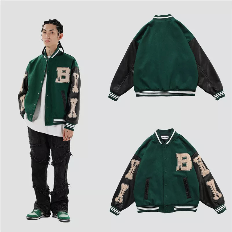 Mens Jackets Varsity Bomber Jacket Harajuku Korea Bone Letter Patchwork Hip Hop Streetwear Single Bbreasted Baseball Coats Unisex College 220930