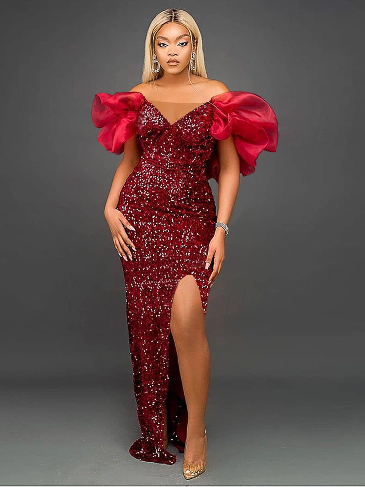 2023 Luxury red Evening Dresses Lace Crystal Beads Sequined Afric split Formal Bridal Pageant Prom Gowns Custom Made