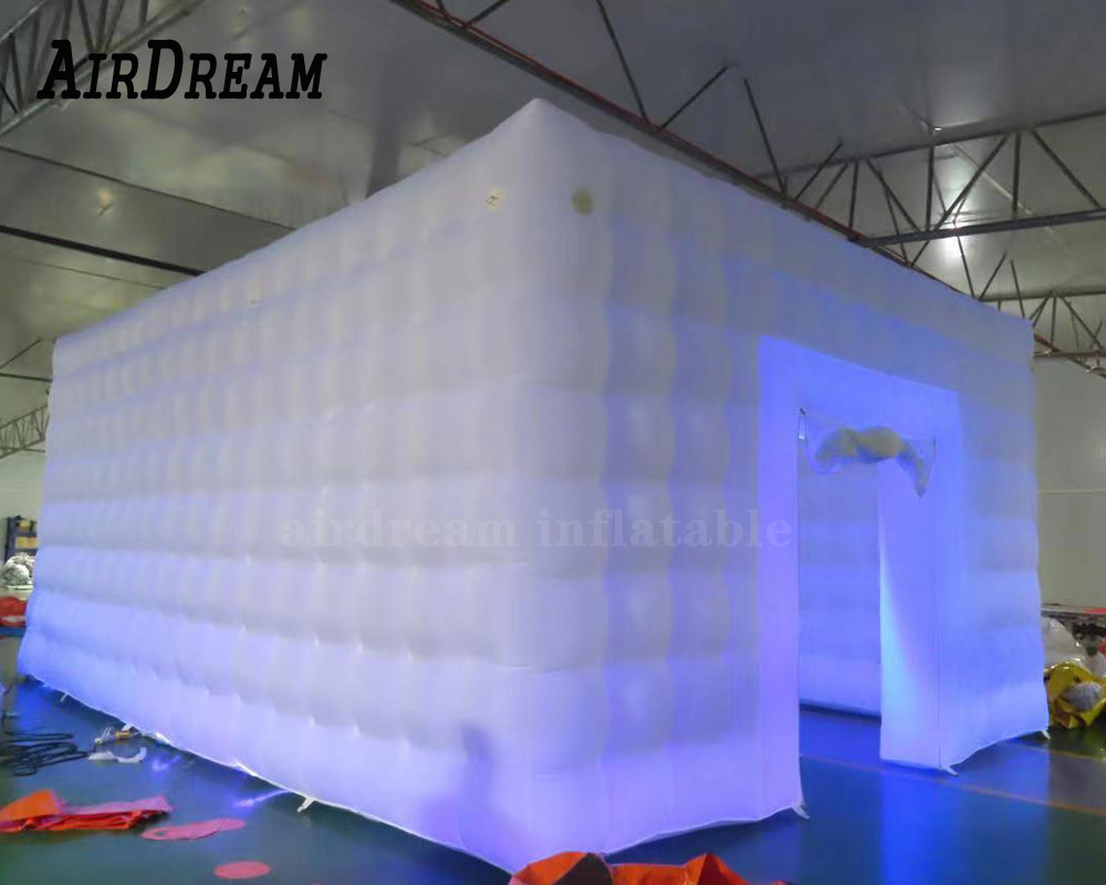 Large white Inflatable Square Tent sport marquee With colorful lights inflatables cubic structure building tent for event party