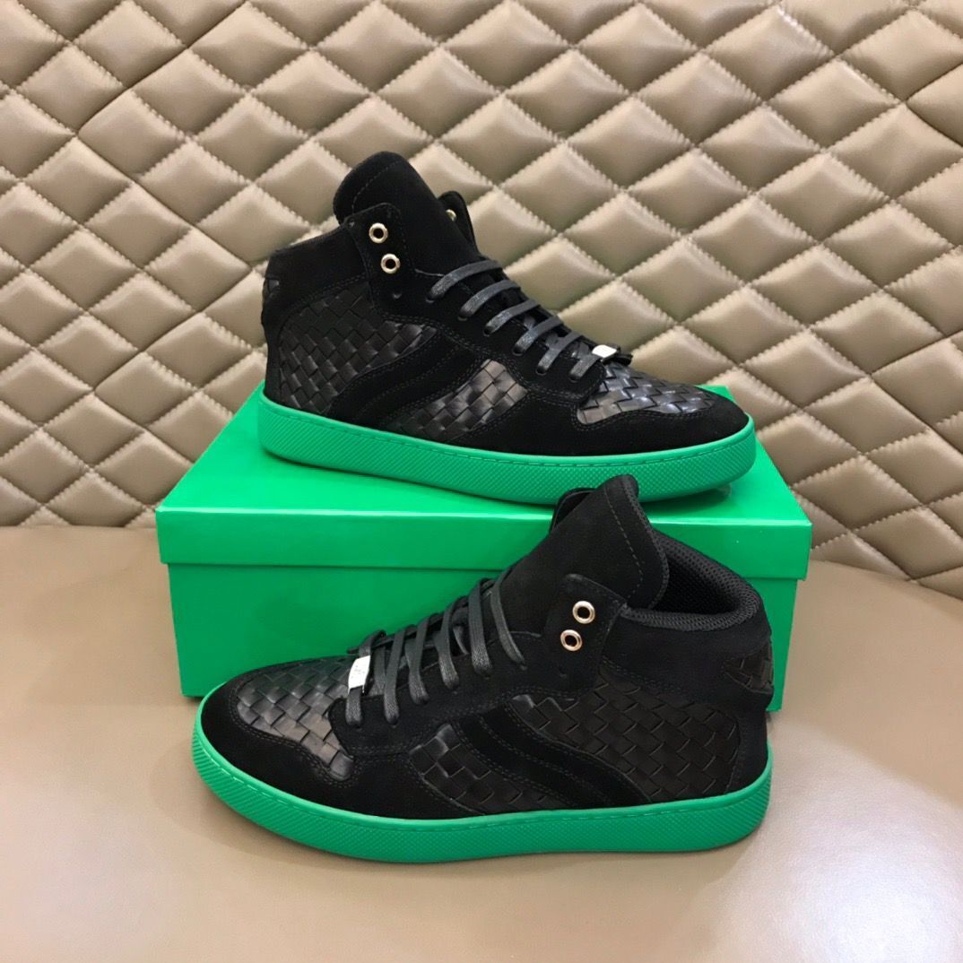 High Top Intrecciato Weave Sneakers Shoes Men Suede & Leather Lace Up Man Casual Skateboard Walking Sports Discount Footwear EU38-46