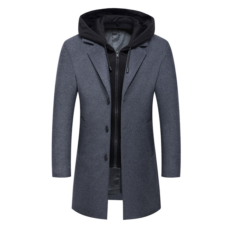 Men's Wool Blends Winter Wool Coat Men Fashion Hooded Long Trench Coat Business Casual Men Woolen Overcoats Single Breasted Jacket 220930