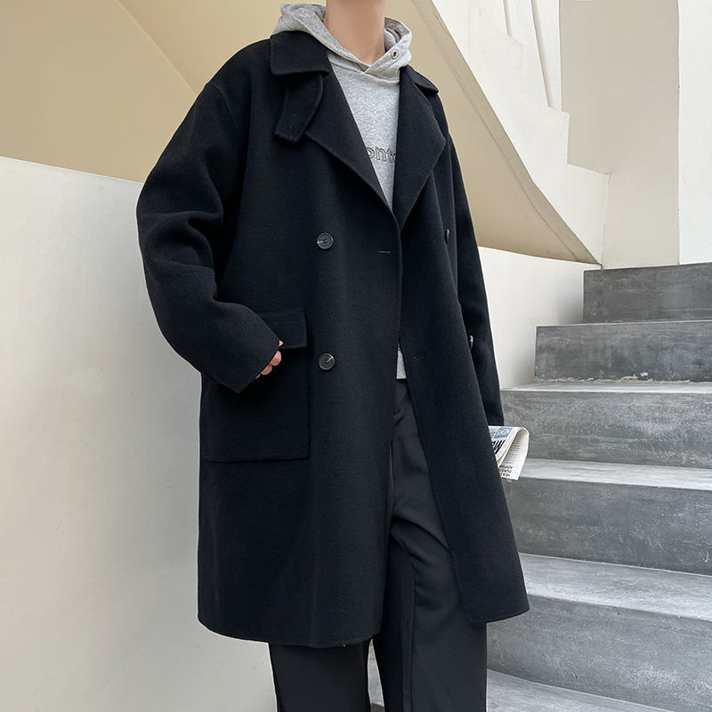 Men's Wool Blends Winter Men's Woolen Blends Trench Loose Snow Jacket Long Windbreaker Casual Parkas Cashmere Business Coat Cottonpadded Clo