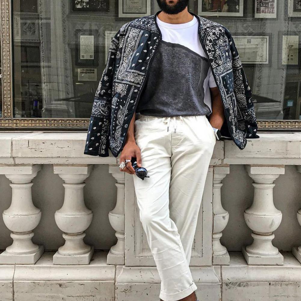 Men's Jackets Men's Coat ONeck Long Sleeve Zipper Closure Ethnic Style Jacket Cashew Nut Print Plus Size Warm Casual Jacket Men's Cloth