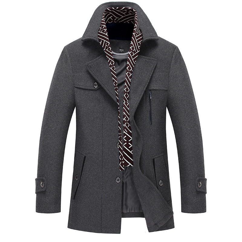 Men's Wool Blends Men Winter Wool Coat Scarf Collar Warm Thick Woolen Overcoat Men Trench Coat Casual Wool Blends Jacket Male 220930