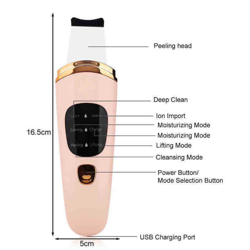 Ultrasonic Ion Deep Cleaning Skin Scrubber Peeling Shovel Facial Pore Cleaner Blackhead Remover Face Lifting Care Tools 220516