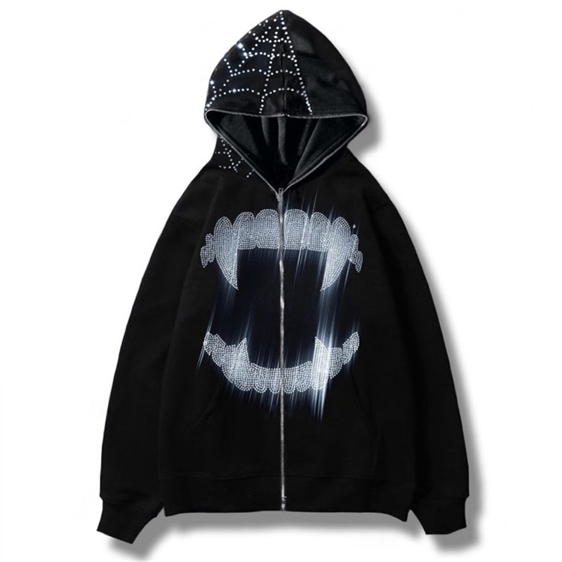 Women's Hoodies Sweatshirts Y2K Cobweb Zip Up Oversized Sweatshirt Autumn Goth Hoodie Men Women Grunge Hooded Jacket Streetwear Clothing 220930