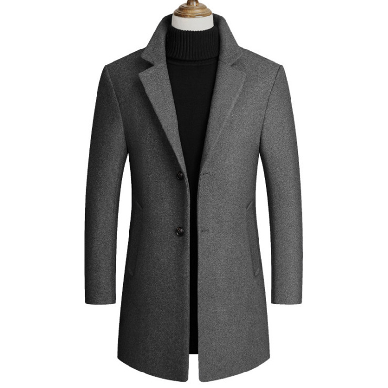 Men's Wool Blends Boutique Men's Long Woolen Coats TurnDown Collar Casual Wool Overcoat Male Single Breasted Slim Fit Trench Coat 220930