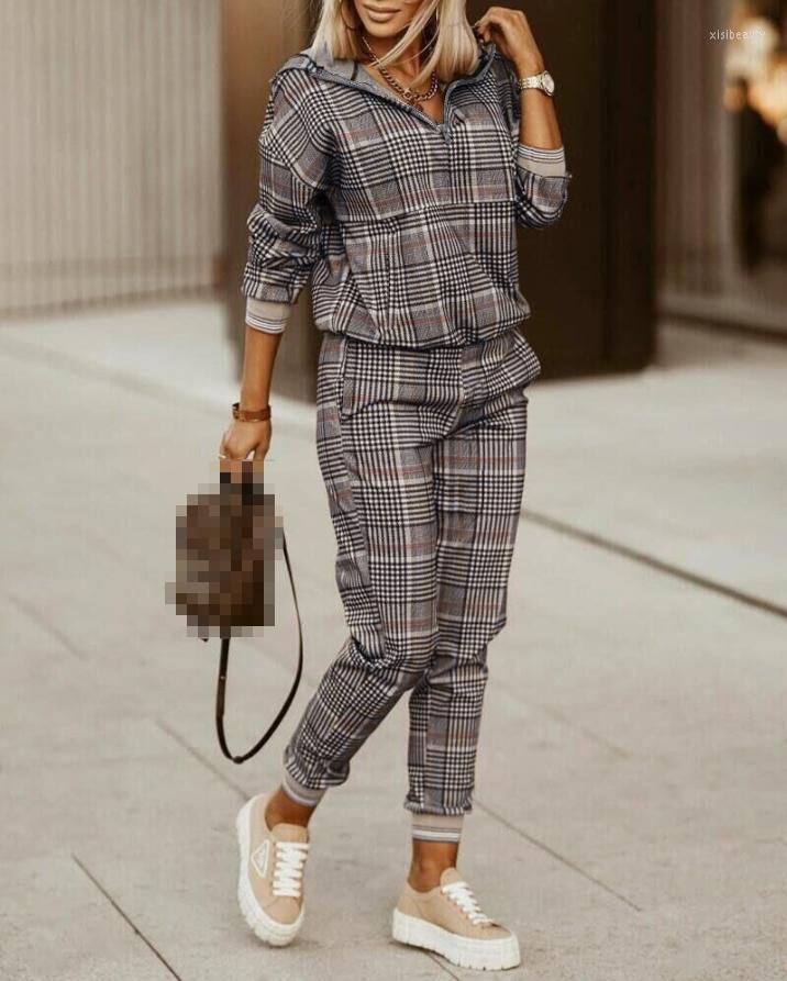 Women' Two Piece Pants Sets Womens Outifits Fashion Plaid Print Zip Front Hoodie Casual Long Sleeve Top & Pocket Sweatpants 2022 Autumn
Women' Two Piece Pants Sets Womens Outifits Fashion Plaid Print Zip Front Hoodie Casual Long Sleeve Top & Pocket Sweatpants 2022 Autumn