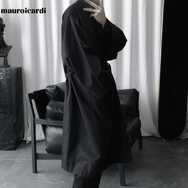 Oversized Trench Coat For Men - Black Long Sleeve Loose Dark Academia Aesthetic Fashion
