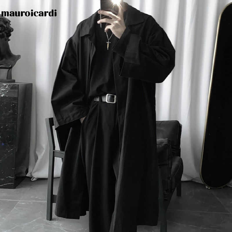 Oversized Trench Coat For Men - Black Long Sleeve Loose Dark Academia Aesthetic Fashion