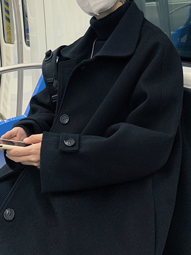 Men's Wool Blends Mauroicardi Autumn Winter Oversized Black Casual Soft Warm Woolen Coat Women Raglan Sleeve Single Breasted Loose Korean Fashion