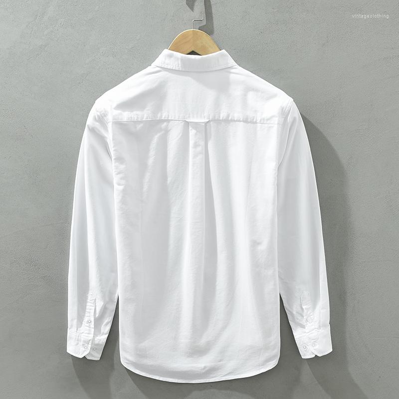 Men's Casual Shirts Oxford White Shirt For Men Autumn Winter Pure Cotton Long Sleeve Turn-down Collar Male Loose Dress