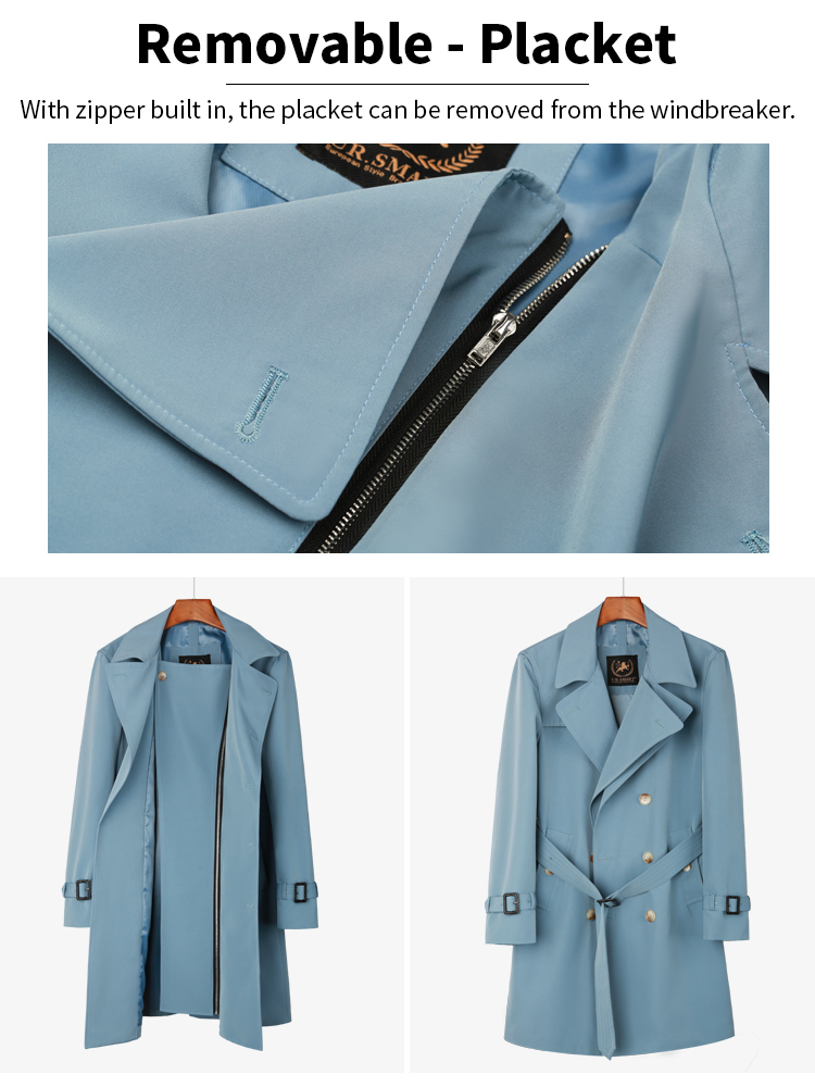 Men's Jackets Long windbreaker double breasted British fashion sky blue autumn and winter double collar loose coat jacket 220930