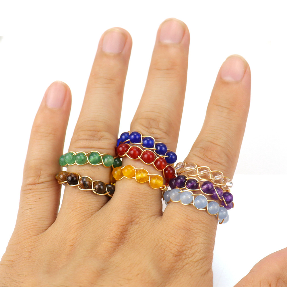 Handmade Stone Cluster Ring Silver Gold Wrapped Agate Chakra Bead Crystal Adjustable Rings for Women
Handmade Stone Cluster Ring Silver Gold Wrapped Agate Chakra Bead Crystal Adjustable Rings for Women