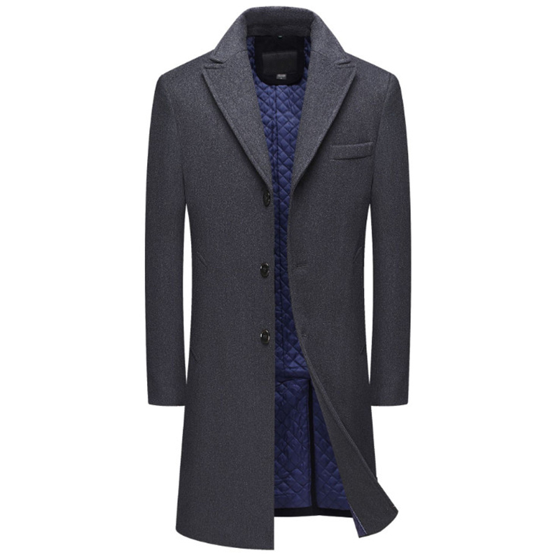 Men's Wool Blends Mens Wool Coat Single Breasted Long Trench Coat Men Winter Thick Woolen Overcoat Casual Jacket Detachable Scarf 220930