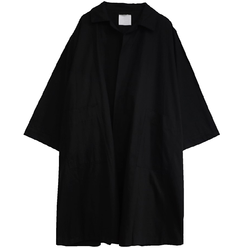 Oversized Trench Coat For Men - Black Long Sleeve Loose Dark Academia Aesthetic Fashion