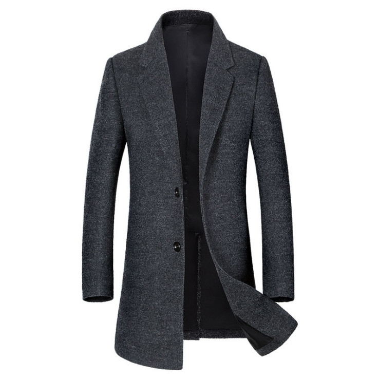 Men's Wool Blends Fashion Long Woolen Coat Men Single Breasted Trench Coat Men For Overcoat Winter Business Casual Slim Fit Wool Pea Coats 3XL 22