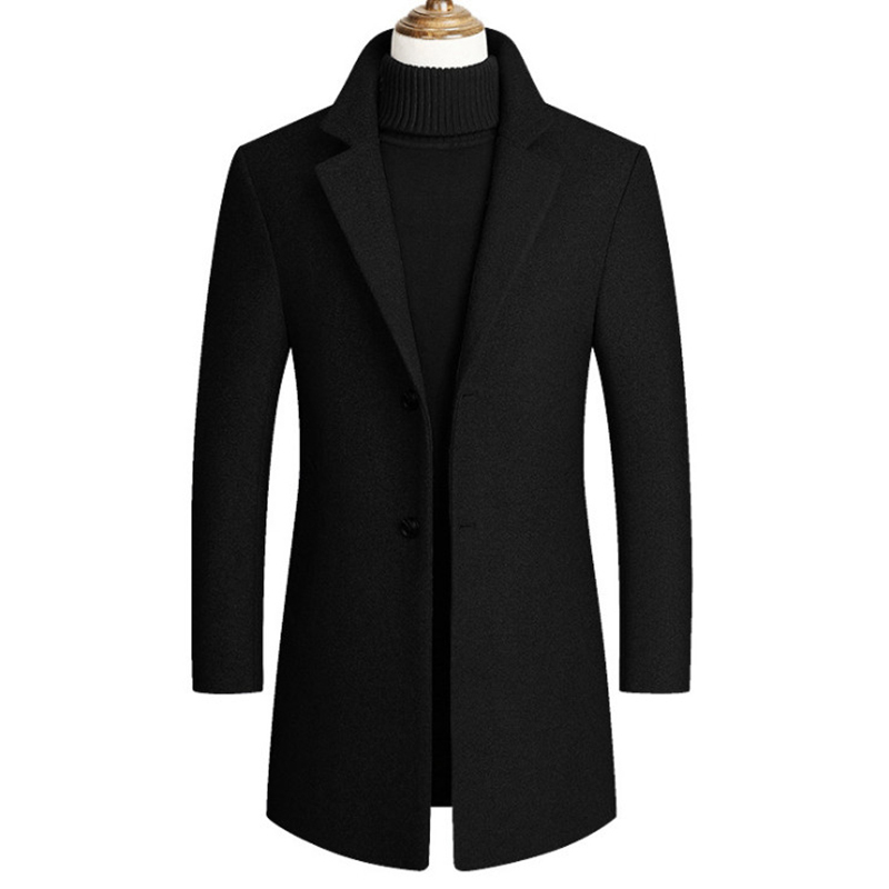Men's Wool Blends Boutique Men's Long Woolen Coats TurnDown Collar Casual Wool Overcoat Male Single Breasted Slim Fit Trench Coat 220930
