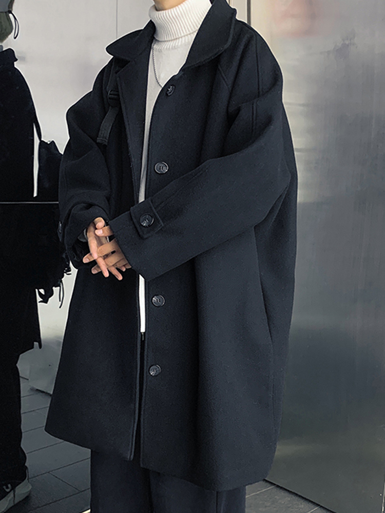 Men's Wool Blends Mauroicardi Autumn Winter Oversized Black Casual Soft Warm Woolen Coat Women Raglan Sleeve Single Breasted Loose Korean Fashion