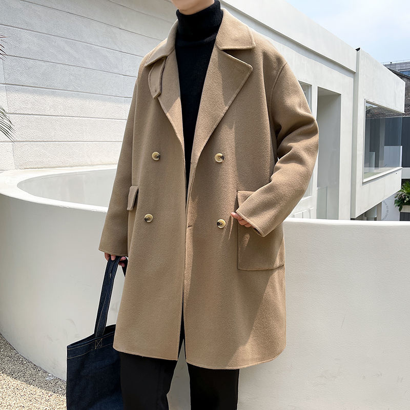 Men's Wool Blends Winter Men's Woolen Blends Trench Loose Snow Jacket Long Windbreaker Casual Parkas Cashmere Business Coat Cottonpadded Clo