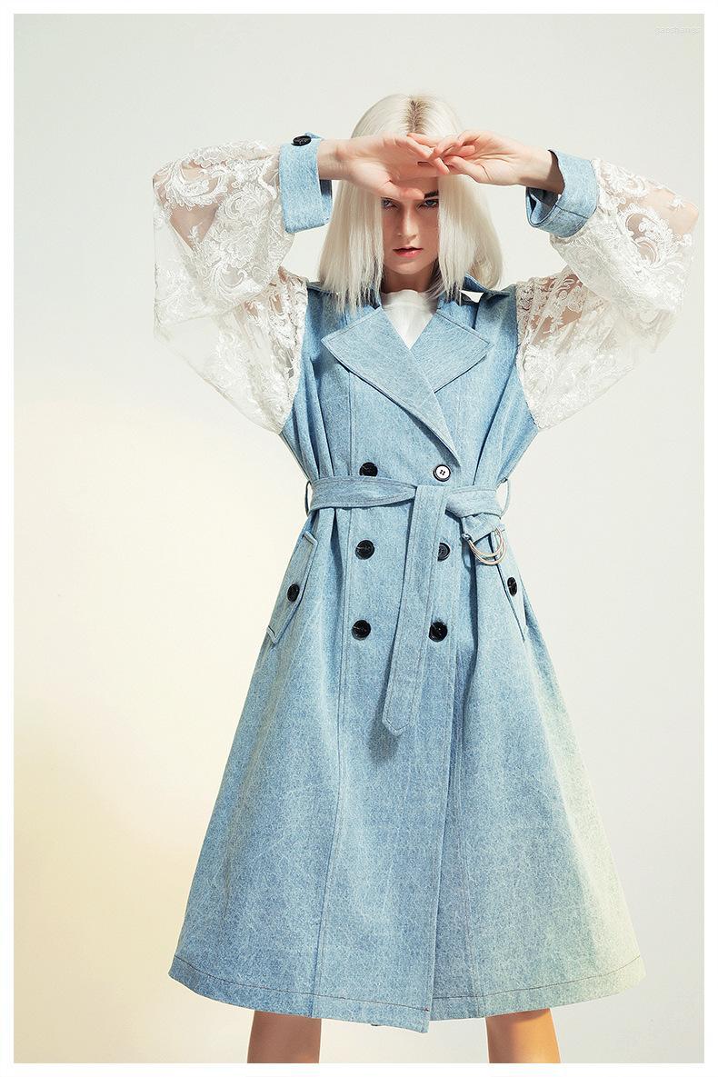 Women' Trench Coats Women' Elegant Vintage Lace Denim Patchwork Belt Casual Windbreaker Coat Blazer, Blue
Women' Trench Coats Women' Elegant Vintage Lace Denim Patchwork Belt Casual Windbreaker Coat Blazer, Blue