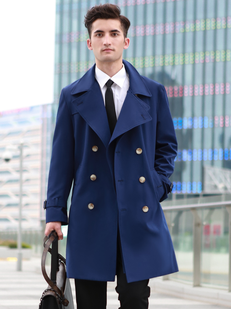 Men's Jackets Long windbreaker double breasted British fashion sky blue autumn and winter double collar loose coat jacket 220930
