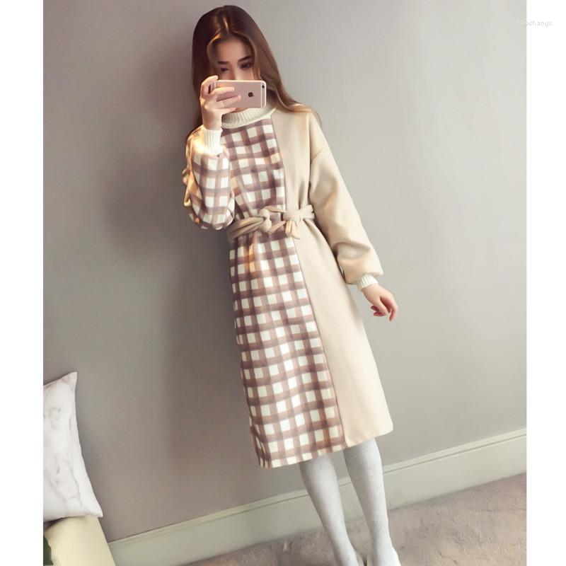 Women' Trench Coats Dress Women Elegant Waist Patchwork O-Neck Plaid Casual Thickened Fashion Woolen Fashionable Spliced Sweater, Blue
Women' Trench Coats Dress Women Elegant Waist Patchwork O-Neck Plaid Casual Thickened Fashion Woolen Fashionable Spliced Sweater, Blue