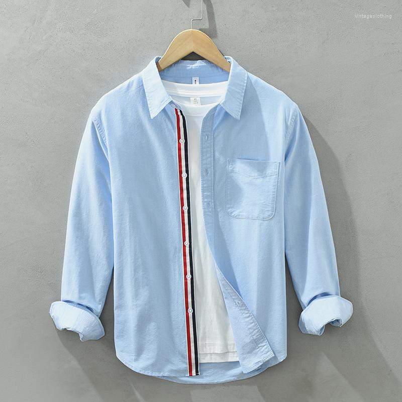Men's Casual Shirts Oxford White Shirt For Men Autumn Winter Pure Cotton Long Sleeve Turn-down Collar Male Loose Dress
