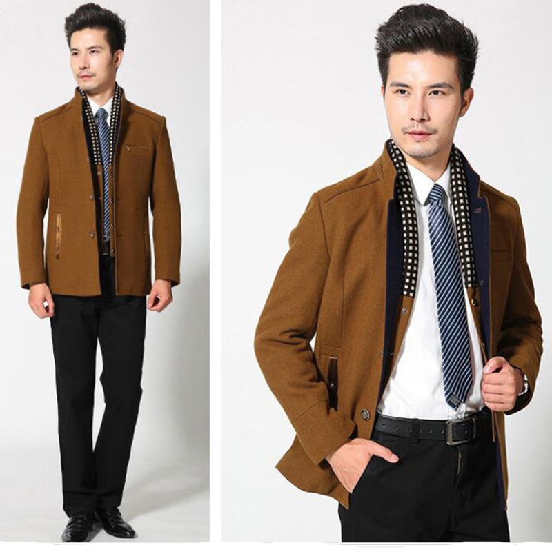 Men's Wool Coat Winter Cashmere Jackets Men Casual Long Slim Fit Trench Jacket Thick Woolen With Detachable Scarf Coats 3Xl Xxl 220930