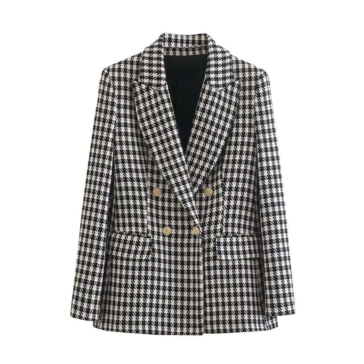 Spring and autumn new women's suit lapel long sleeve double breasted casual straight tube thousand bird grid suit coat blazer, Gray
Spring and autumn new women's suit lapel long sleeve double breasted casual straight tube thousand bird grid suit coat blazer, Gray