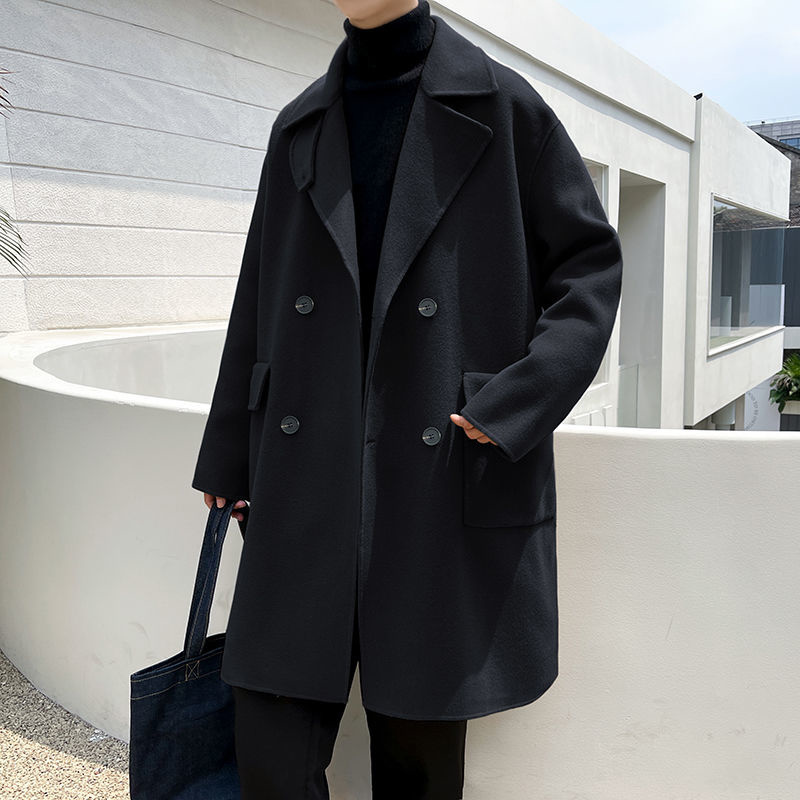 Men's Wool Blends Winter Men's Woolen Blends Trench Loose Snow Jacket Long Windbreaker Casual Parkas Cashmere Business Coat Cottonpadded Clo