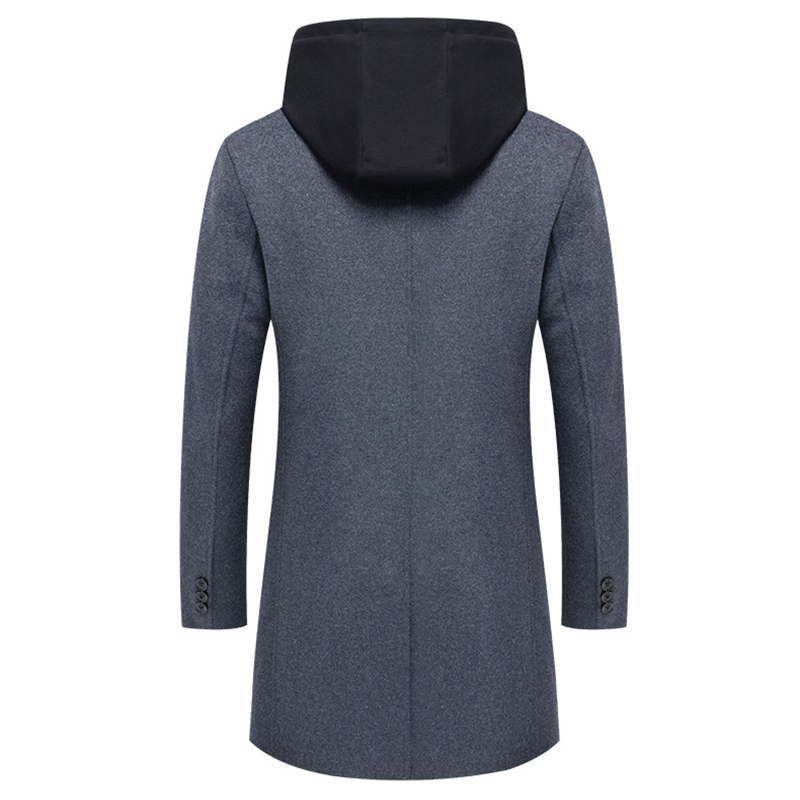 Men's Wool Blends Winter Wool Coat Men Fashion Hooded Long Trench Coat Business Casual Men Woolen Overcoats Single Breasted Jacket 220930