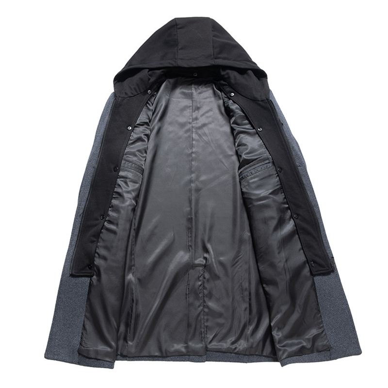 Men's Wool Blends Winter Wool Coat Men Fashion Hooded Long Trench Coat Business Casual Men Woolen Overcoats Single Breasted Jacket 220930