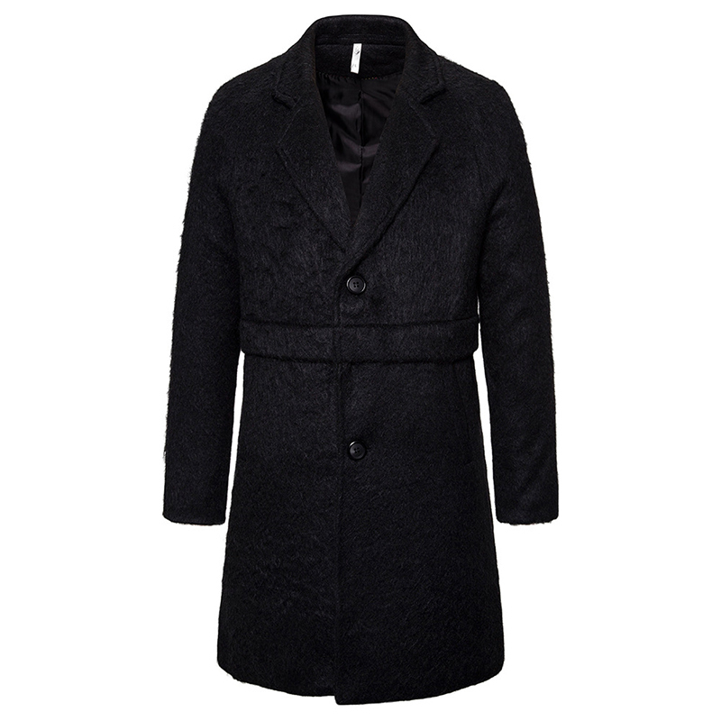 Men's Wool Blends Autumn Winter Black Wool Trench Coat Men Korean Style Long Woolen Overcoat Male Single Breasted Jacket Casual Windbreaker 22093