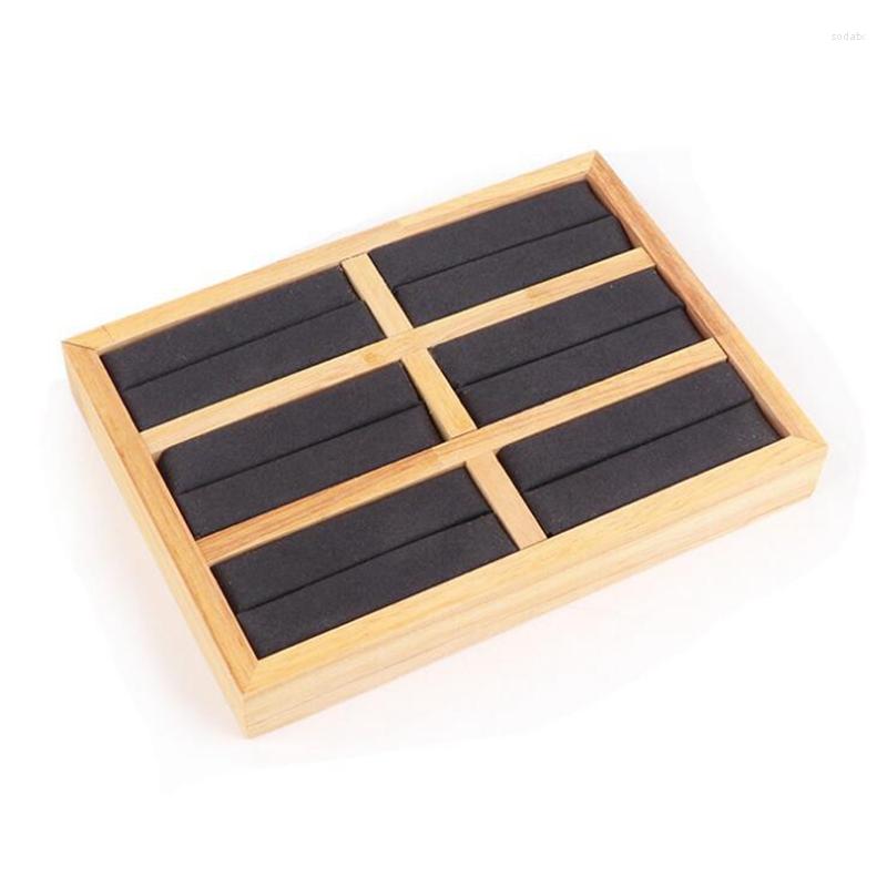 Jewelry Pouches Log Ring Bracelet Plate Wooden Stand Flannel High-End Storage Display