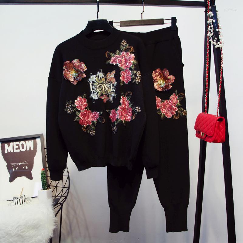 Women's Two Piece Pants Amolapha Women Handmade 3D Flowers Sequined Embroidery Knitted Clothing Sets Knitting Pullover Sweaters Tracksuits, Black
Women's Two Piece Pants Amolapha Women Handmade 3D Flowers Sequined Embroidery Knitted Clothing Sets Knitting Pullover Sweaters Tracksuits, Black