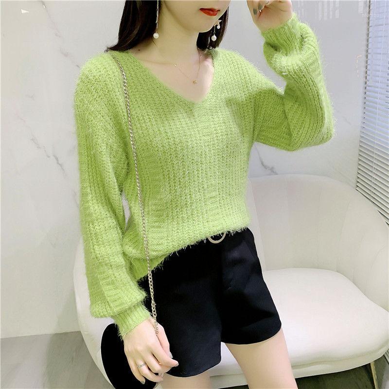 Women' Sweaters Spring And Autumn Women' V Neck Long Sleeve Pullover Sweater Lady Korean Thin Loose Solid Color Bottom Coat, Grass green
Women' Sweaters Spring And Autumn Women' V Neck Long Sleeve Pullover Sweater Lady Korean Thin Loose Solid Color Bottom Coat, Grass green