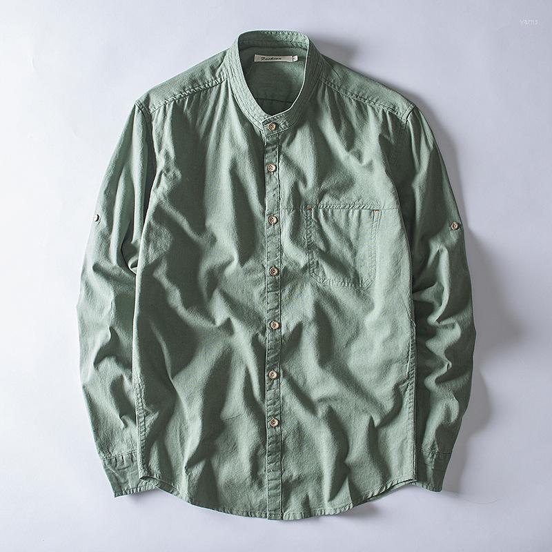 Men's Casual Shirts Men's Stand Collar Long Sleeve Shrit With Pocket White Green Gray Khaki Blue Spring Autumn Men Japan Style
Men's Casual Shirts Men's Stand Collar Long Sleeve Shrit With Pocket White Green Gray Khaki Blue Spring Autumn Men Japan Style