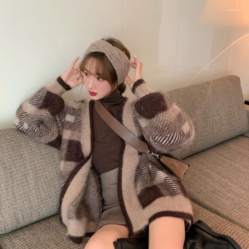 Women' Knits Mohair Retro Cardigan Sweater Knitted Plaid Oversized Autumn Chunky Korean Style Swetry Damskie Women Clothes DE50KS, Brown
Women' Knits Mohair Retro Cardigan Sweater Knitted Plaid Oversized Autumn Chunky Korean Style Swetry Damskie Women Clothes DE50KS, Brown