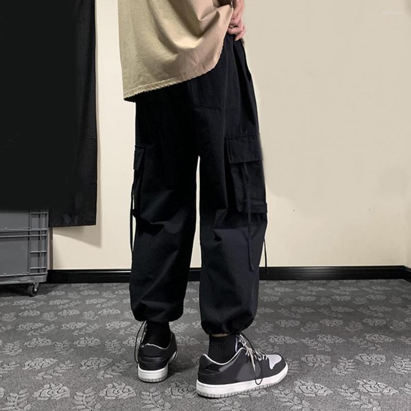 Men's Pants Trendy Men Overalls All Match Male Cargo Relaxed Fit Mid Waist, Black