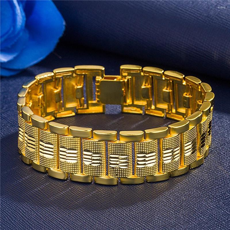 Link Bracelets Occident Fashion Wristband Men's Bracelet Classic 18k Yellow Gold Filled Mens Jewelry Hip Hop 15mm Wide 20cm Long
Link Bracelets Occident Fashion Wristband Men's Bracelet Classic 18k Yellow Gold Filled Mens Jewelry Hip Hop 15mm Wide 20cm Long