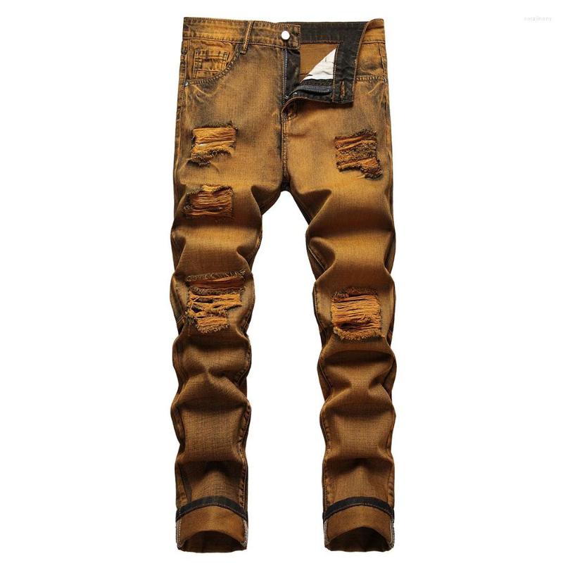 Men's Jeans Men Vintage Ripped Denim Streetwear Holes Distressed Pants Slim Straight Trousers, Auburn 
Men's Jeans Men Vintage Ripped Denim Streetwear Holes Distressed Pants Slim Straight Trousers, Auburn