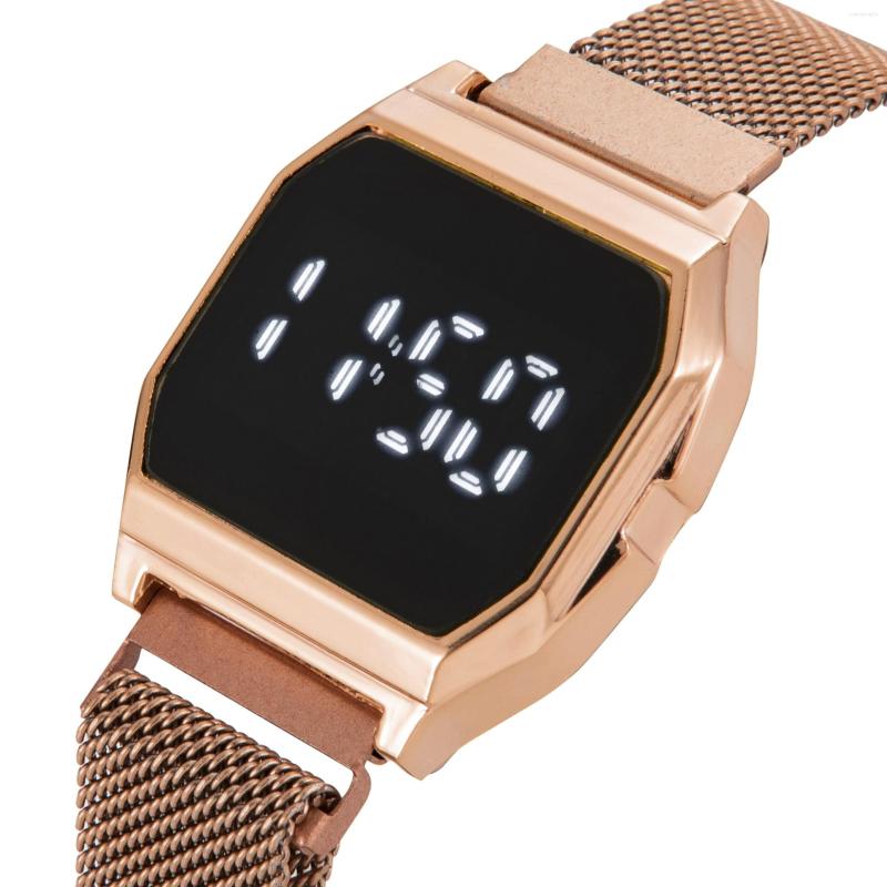 Wristwatches Luxury Rose Gold LED Digital Watches For Women Man Universal Waterproof Magnetic Bracelet Ladies Women's Wrist Watch Reloj
Wristwatches Luxury Rose Gold LED Digital Watches For Women Man Universal Waterproof Magnetic Bracelet Ladies Women's Wrist Watch Reloj