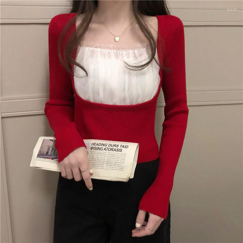 Women's Sweaters Woman Pullover Mesh Stitching 2022 Spring And Autumn Long-Sleeved Sweater Square Collar Top Femme Chandails, Blue
Women's Sweaters Woman Pullover Mesh Stitching 2022 Spring And Autumn Long-Sleeved Sweater Square Collar Top Femme Chandails, Blue