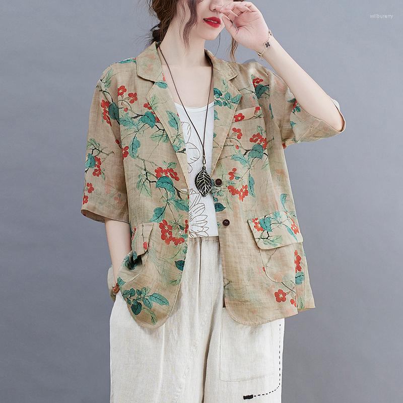 Women's Suits Cotton Linen Blazers Womens Loose Notched Pocket Thin Casual Floral Printed Cardigan Half Sleeve Vintage Outerwear Summer, As pattern
Women's Suits Cotton Linen Blazers Womens Loose Notched Pocket Thin Casual Floral Printed Cardigan Half Sleeve Vintage Outerwear Summer, As pattern