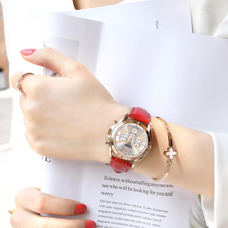 

Wristwatches MEGIR Quartz Women Watches Fashion Sport Ladies Watch Clock Top Chronograph Wristwatch Relogio Feminino 2022, Red